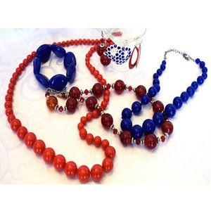 Fun Lot of Red & Blue Costume Jewelry Bundle 10 pcs 🇺🇸